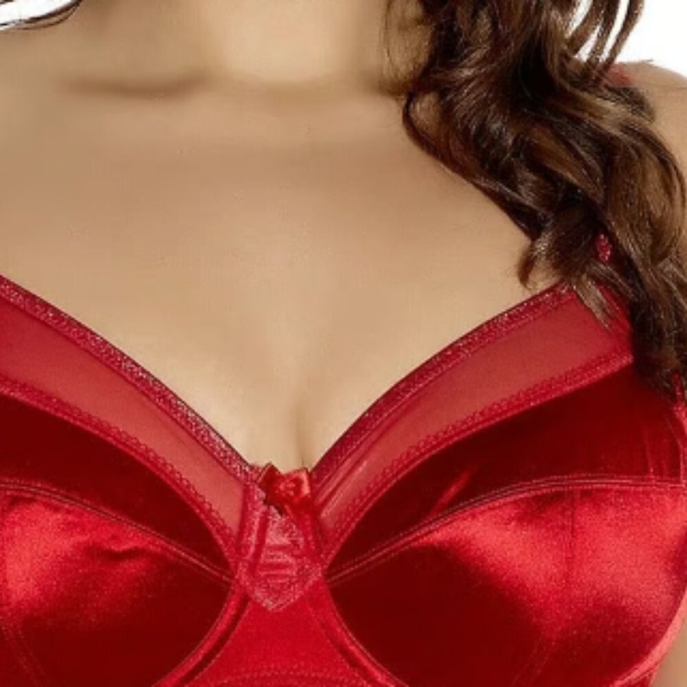 SOLD   Goddess Keira Satin Underwire Bra, Scarlet Red, Style 6090, 34-I LIKE NEW